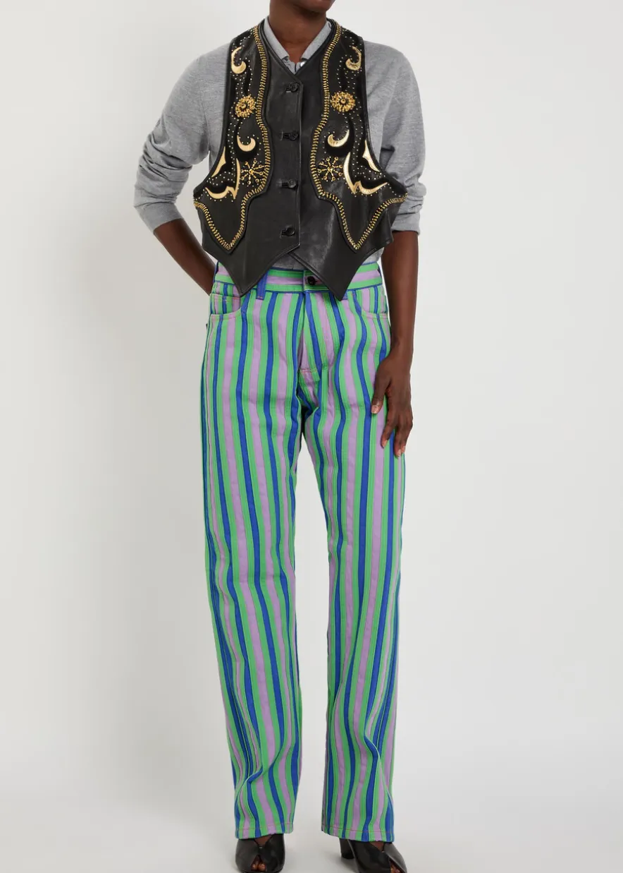 Embellished panelled leather vest