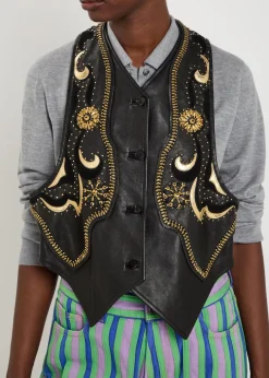 Embellished panelled leather vest