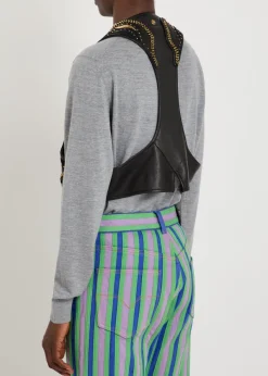 Embellished panelled leather vest