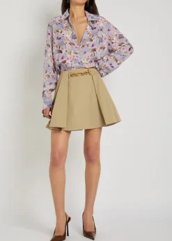 Embellished pleated cotton mini skirt