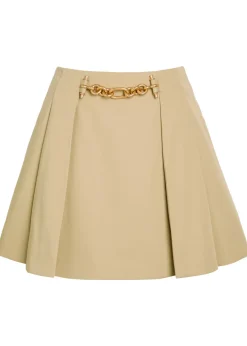 Embellished pleated cotton mini skirt