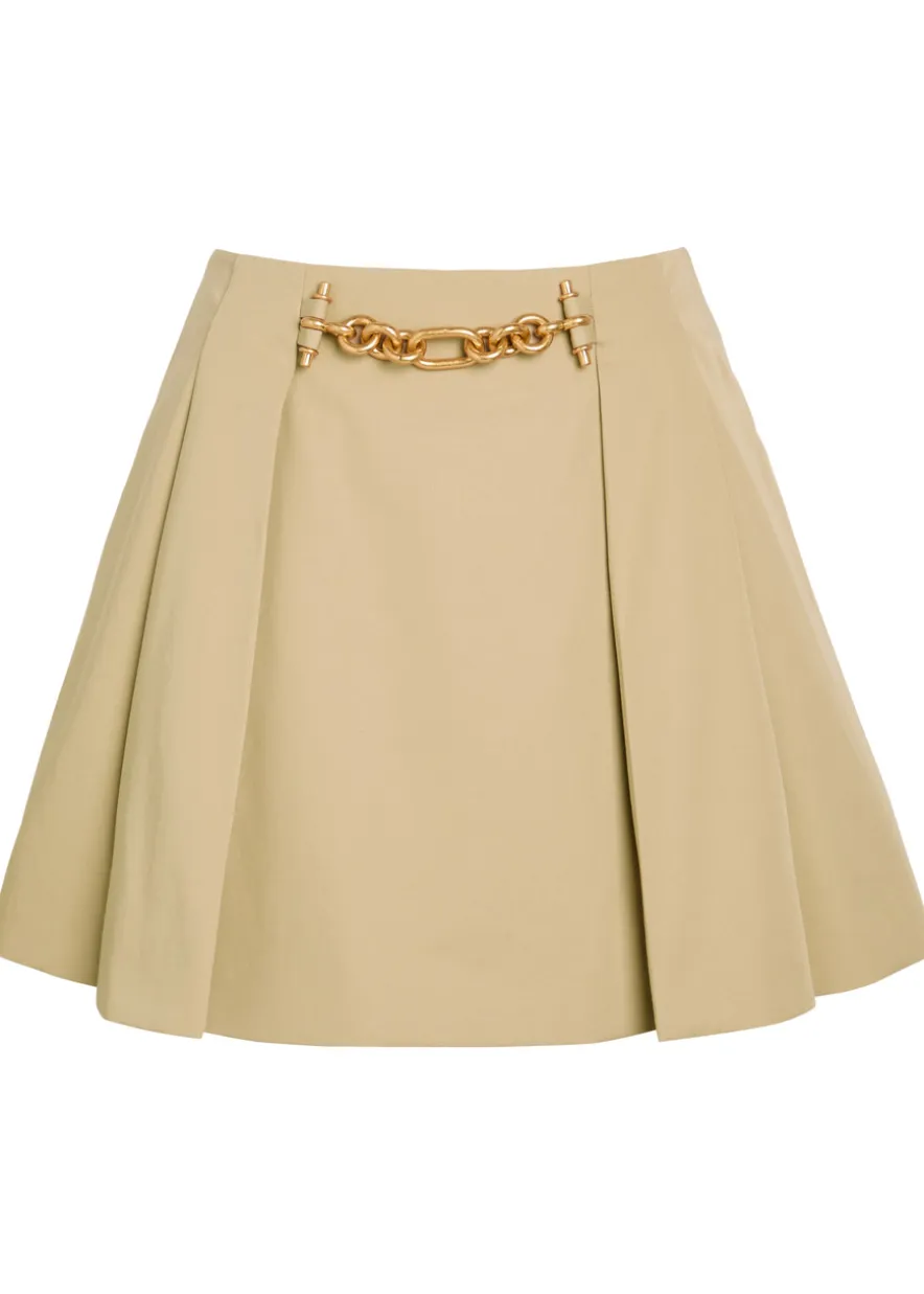 Embellished pleated cotton mini skirt