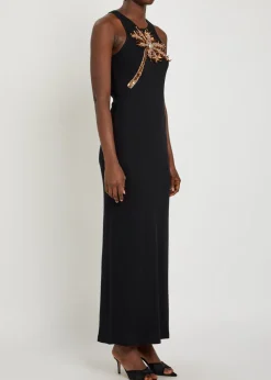 Embellished ribbed stretch-cotton midi dress