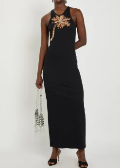 Embellished ribbed stretch-cotton midi dress