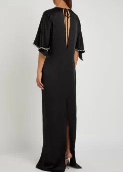Embellished satin-crepe maxi dress