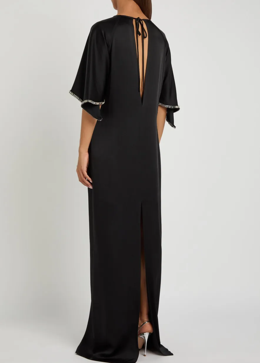 Embellished satin-crepe maxi dress