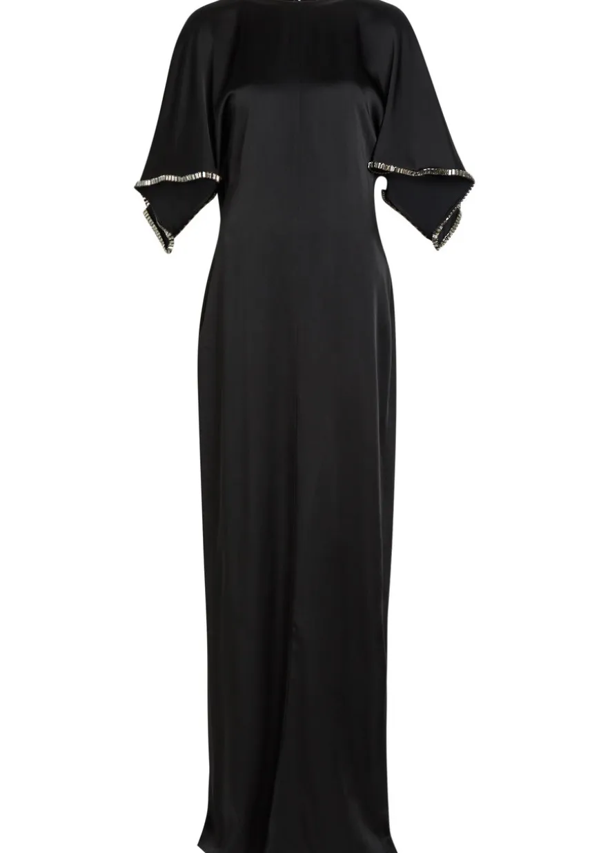 Embellished satin-crepe maxi dress