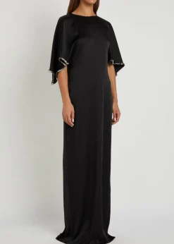 Embellished satin-crepe maxi dress