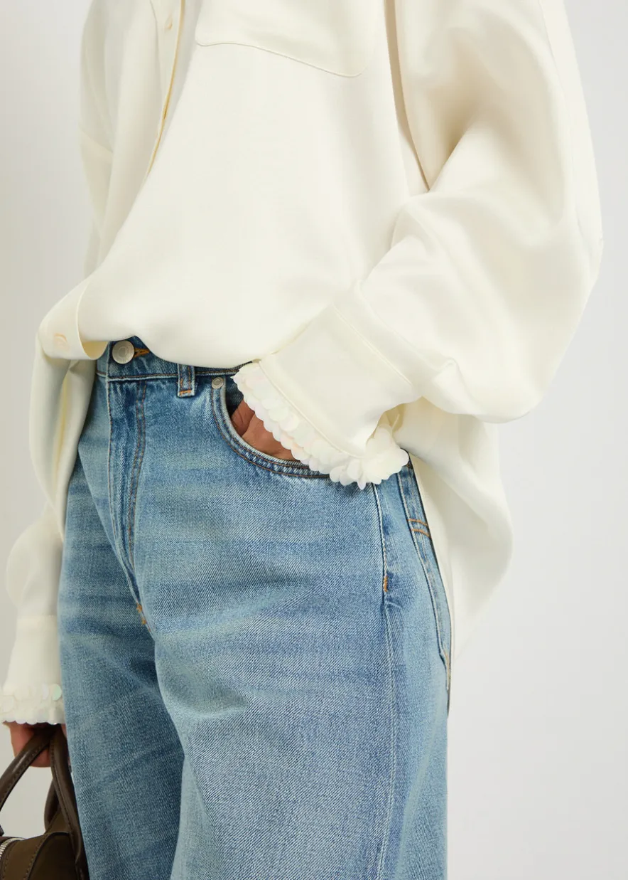 Embellished satin-crepe shirt