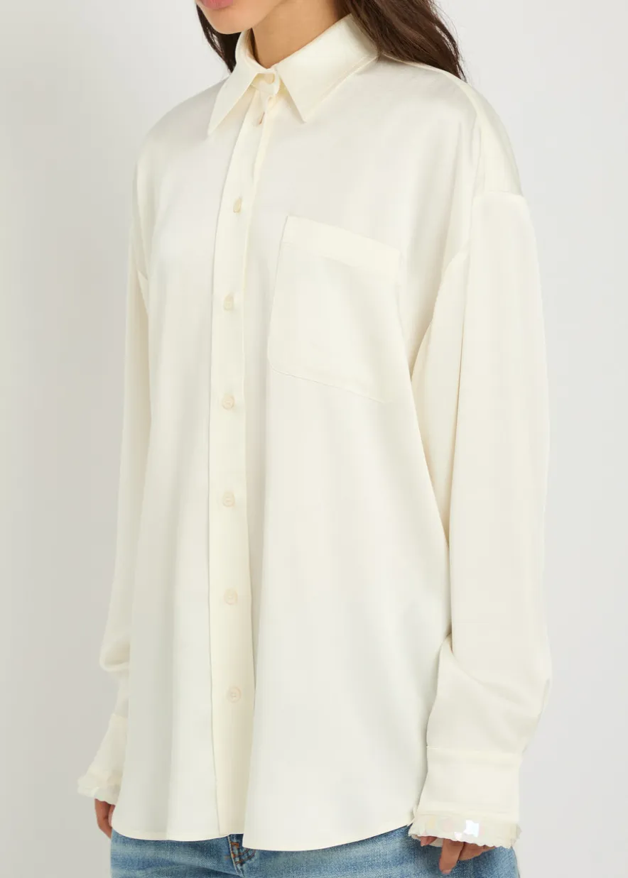 Embellished satin-crepe shirt