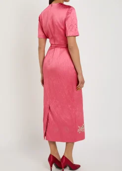 Embellished satin midi dress