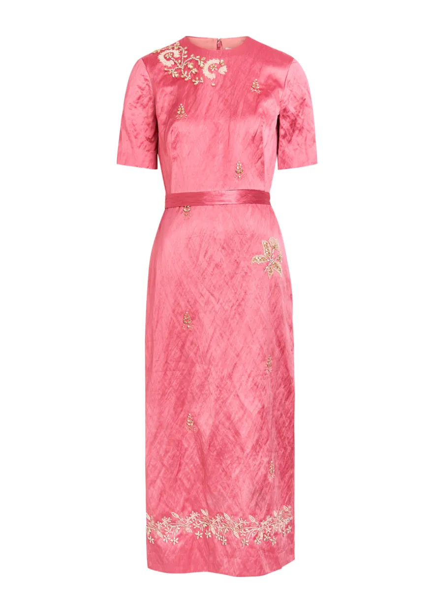 Embellished satin midi dress