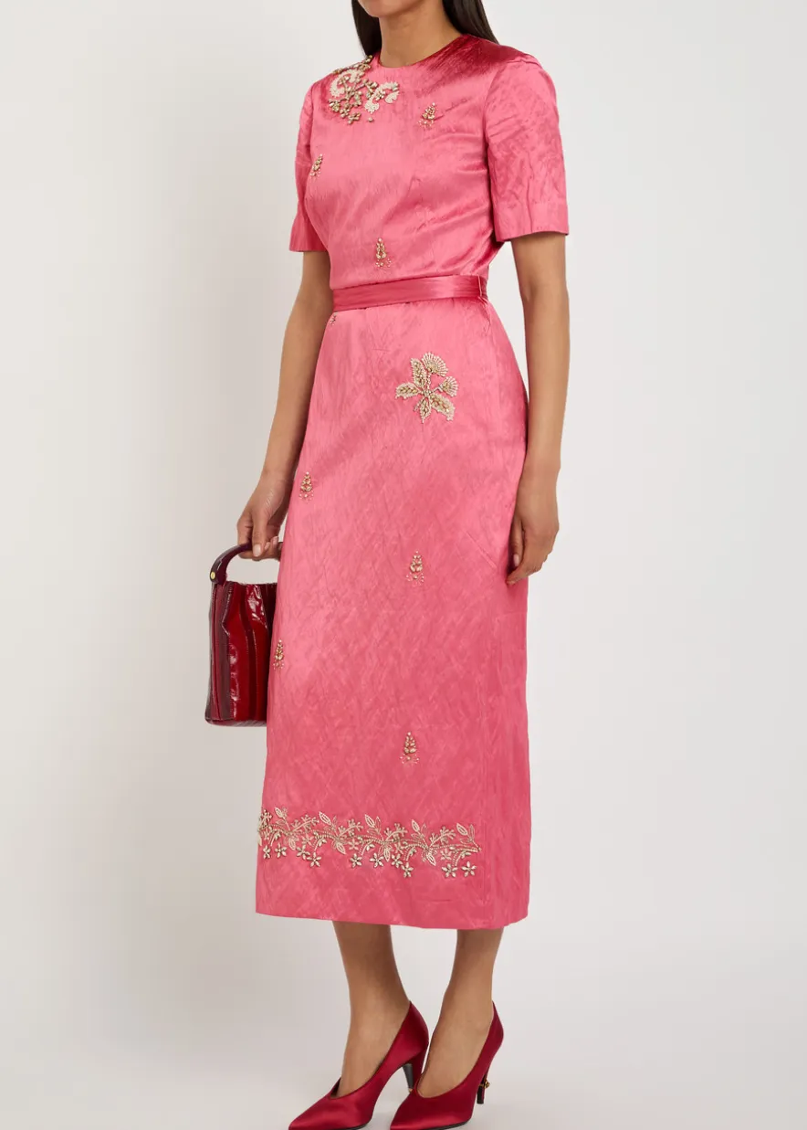 Embellished satin midi dress