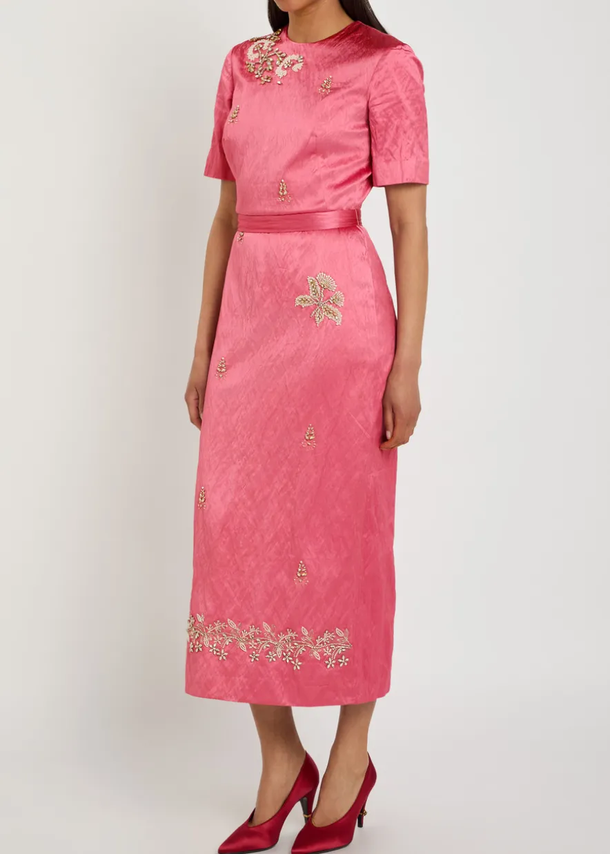 Embellished satin midi dress