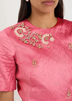 Embellished satin midi dress
