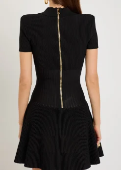 Embellished V-neck knit mini shirt dress
