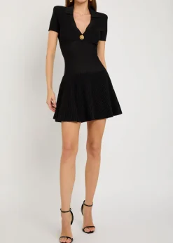 Embellished V-neck knit mini shirt dress