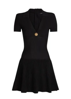 Embellished V-neck knit mini shirt dress