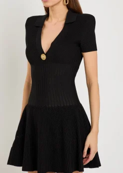 Embellished V-neck knit mini shirt dress
