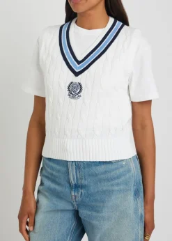 Embroidered cable-knit cotton vest