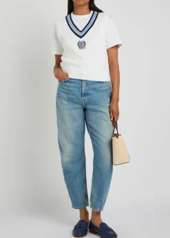 Embroidered cable-knit cotton vest