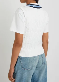 Embroidered cable-knit cotton vest