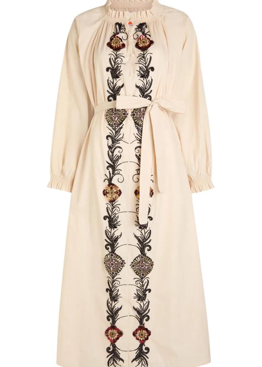 Embroidered Cerere cotton-poplin midi shirt dress