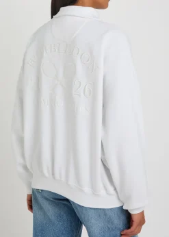 Embroidered cotton-blend polo sweatshirt