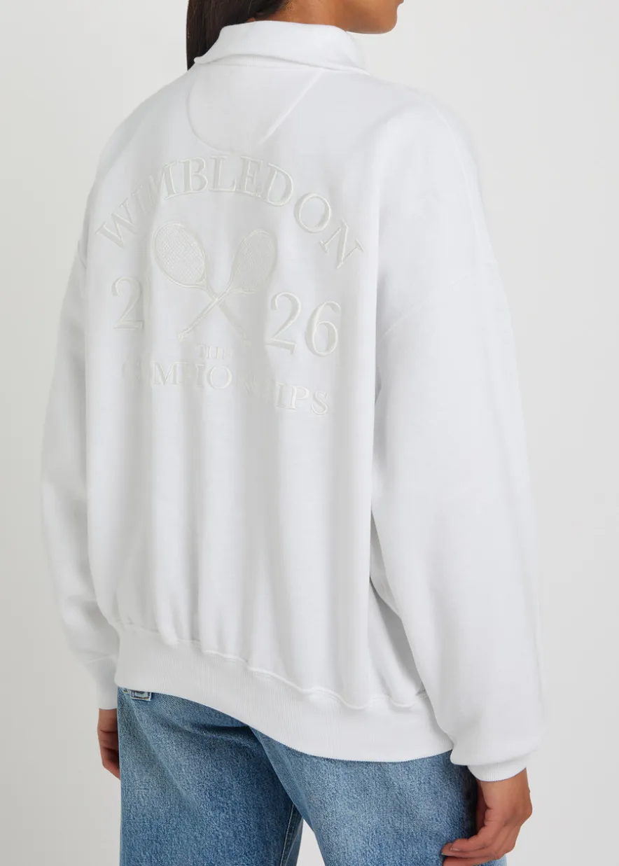 Embroidered cotton-blend polo sweatshirt