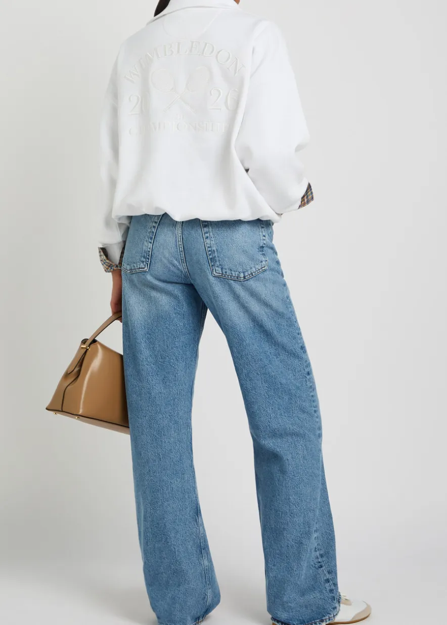 Embroidered cotton-blend polo sweatshirt