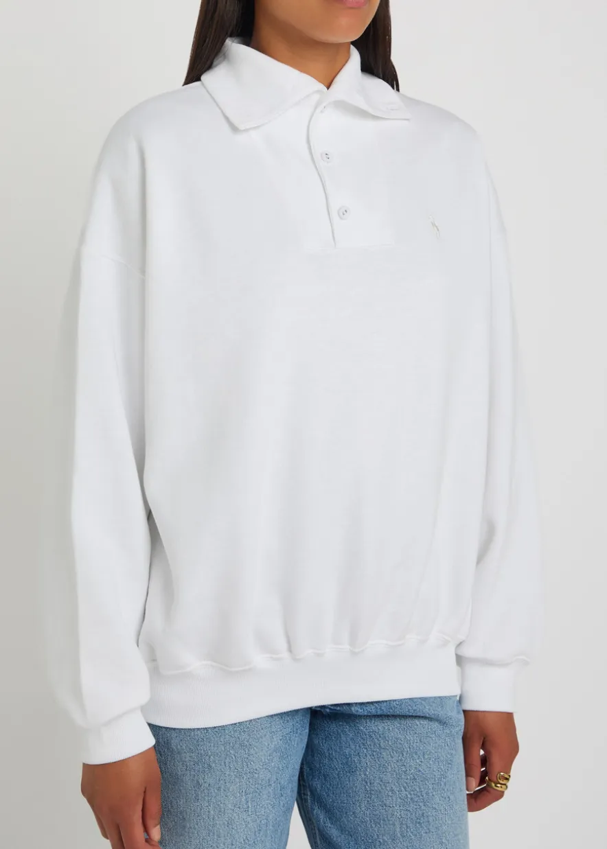 Embroidered cotton-blend polo sweatshirt
