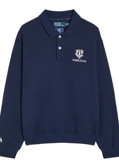 Embroidered cotton-blend polo sweatshirt