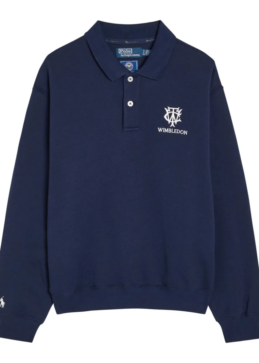 Embroidered cotton-blend polo sweatshirt