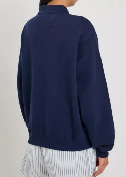 Embroidered cotton-blend polo sweatshirt