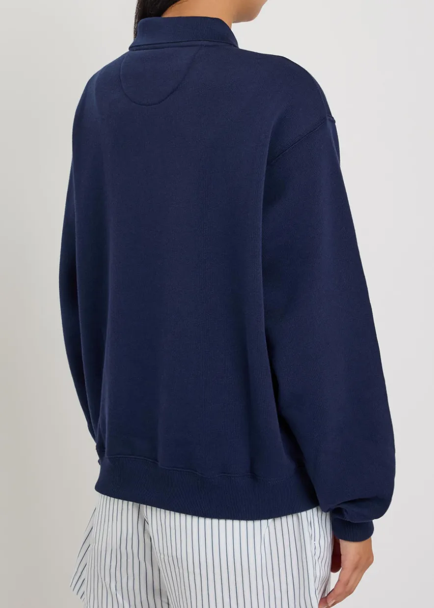 Embroidered cotton-blend polo sweatshirt