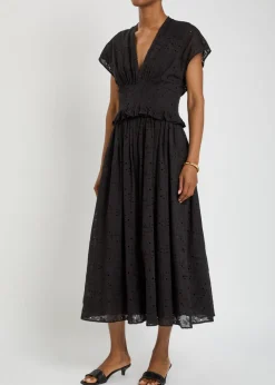 Embroidered cotton midi dress