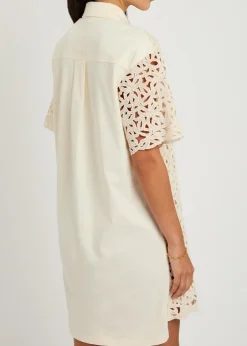 Embroidered cotton mini shirt dress