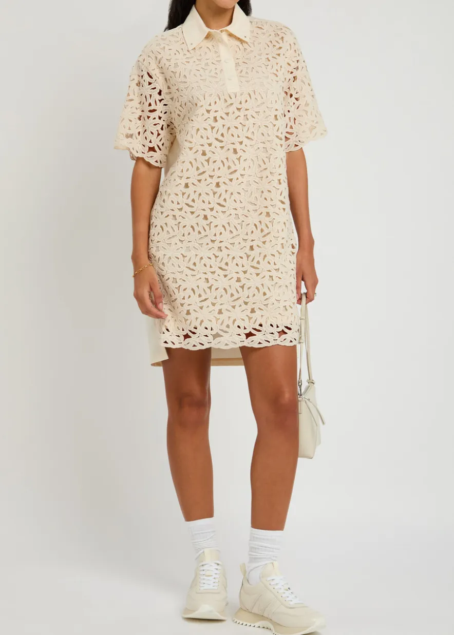 Embroidered cotton mini shirt dress