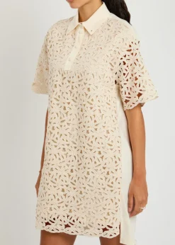 Embroidered cotton mini shirt dress