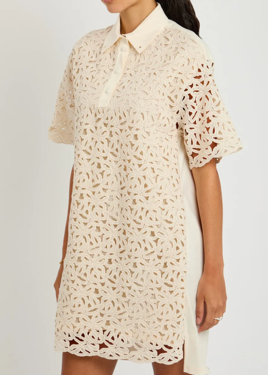 Embroidered cotton mini shirt dress