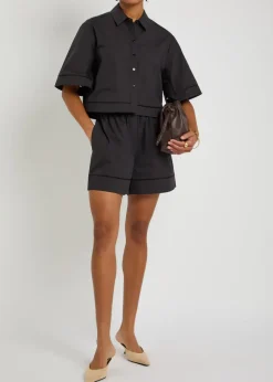 Embroidered cotton-poplin shorts