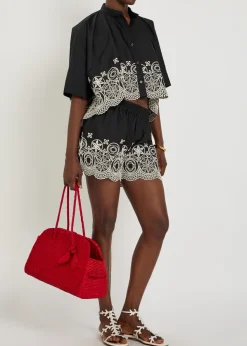 Embroidered cotton-poplin shorts