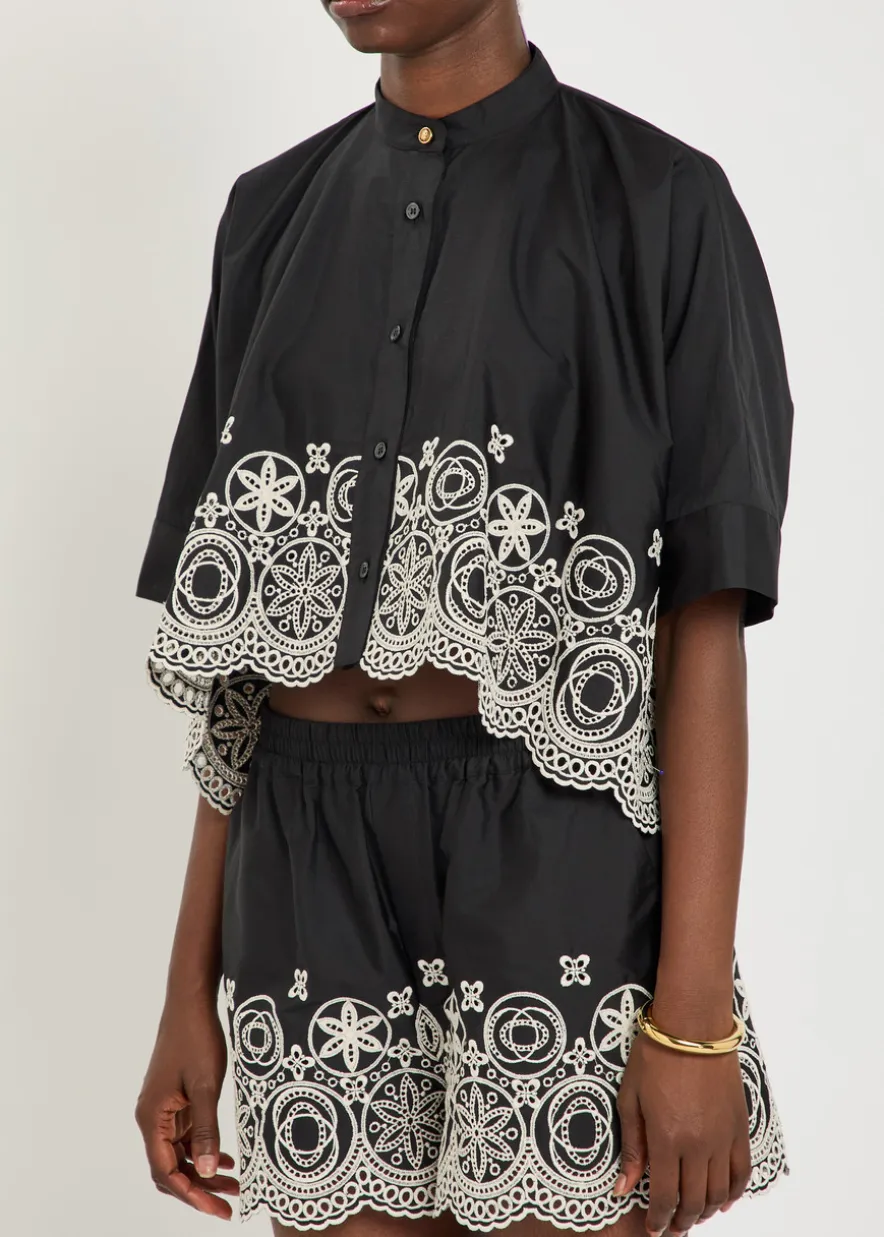 Embroidered cotton-poplin shirt