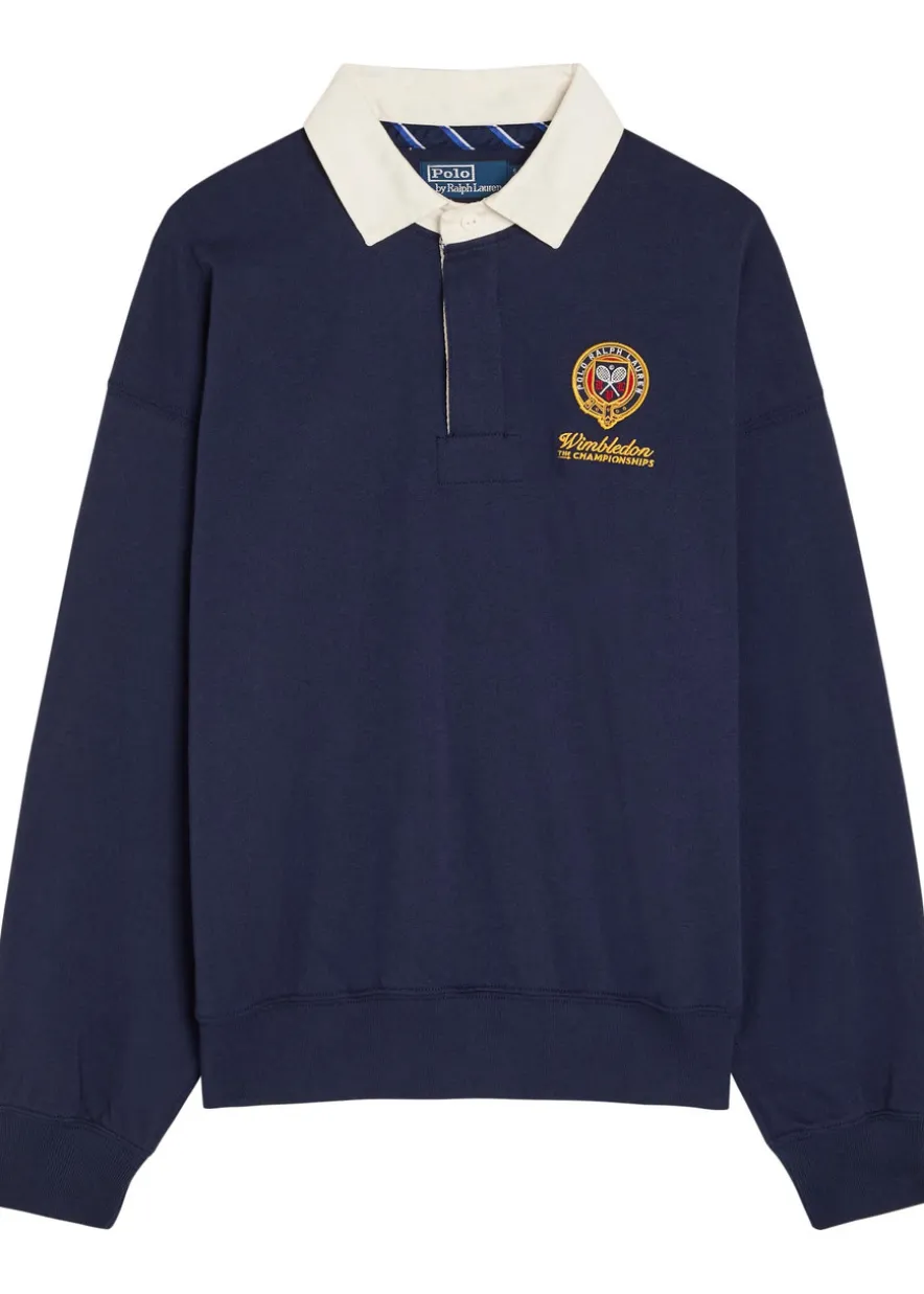 Embroidered cotton rugby top