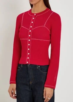 Embroidered fine-knit cardigan