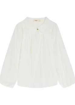 Embroidered gathered cotton shirt
