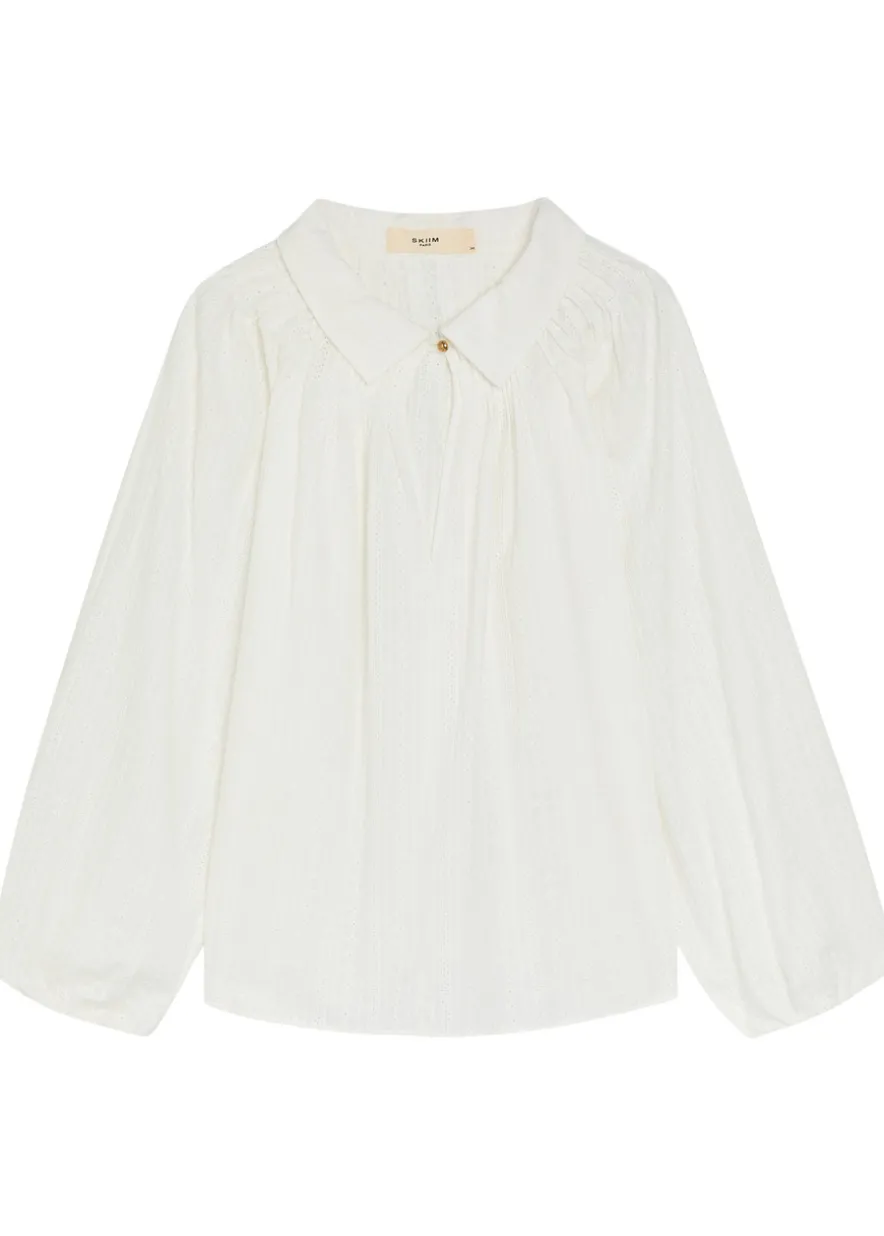 Embroidered gathered cotton shirt