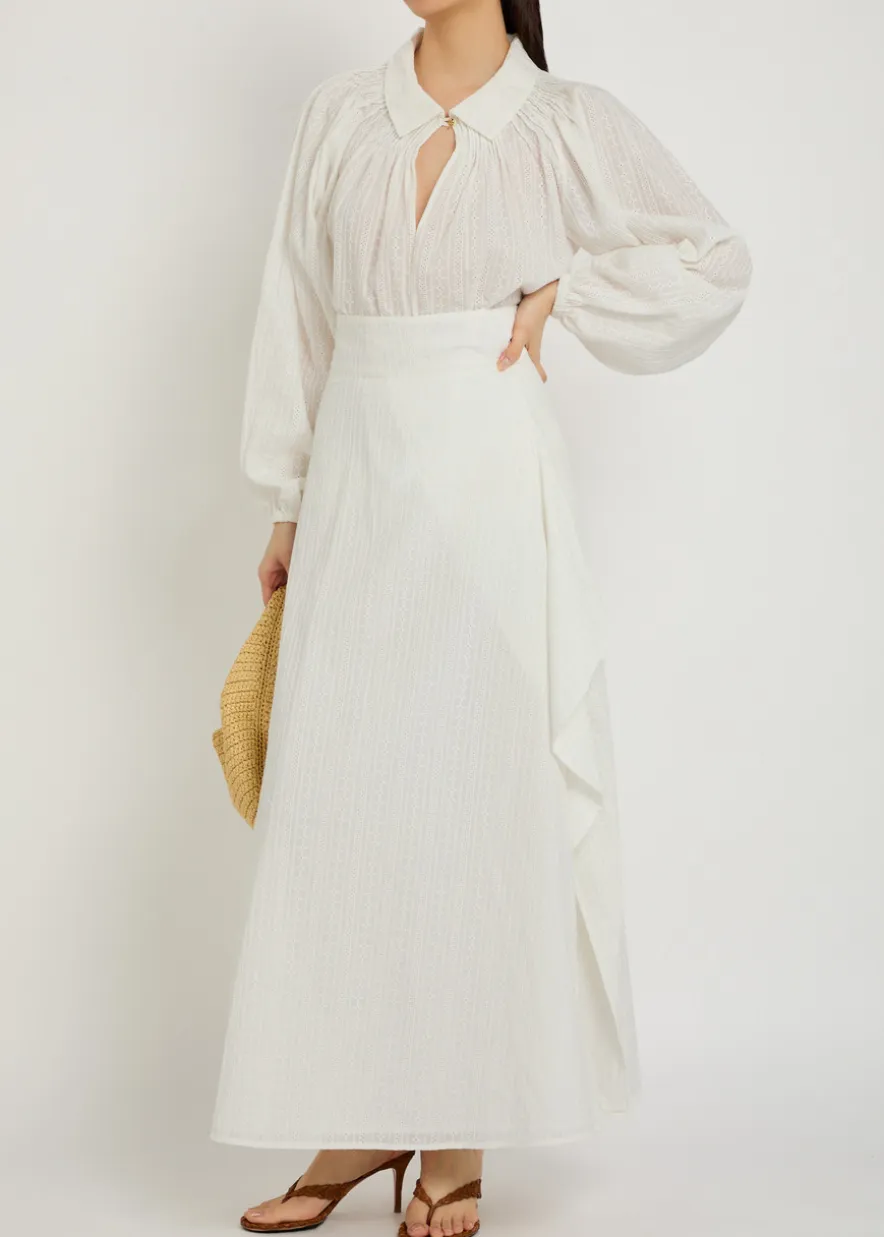 Embroidered gathered cotton shirt