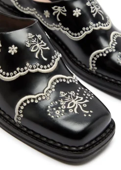 Embroidered leather mules