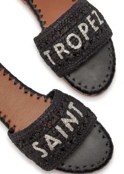 Embroidered raffia sliders